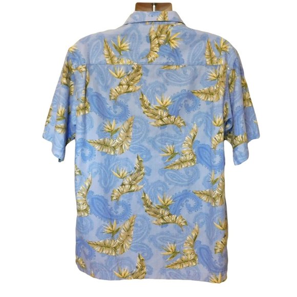 Daniel Cremieux Hawaiian Shirt M Blue Tropical Leaves Paisley Cotton Blend - Picture 6 of 7